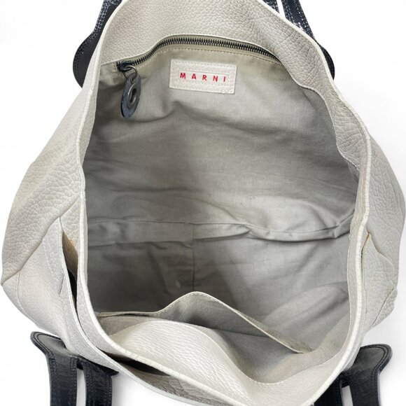 Marni Italy Off White Cream ivory Pebbled Leather Large Carryall Tote Bag - Picture 3 of 10